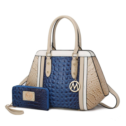 MKF Collection - Daisy 2 PCS Croco Satchel Handbag & Wallet Women by Mia k: Navy Beige