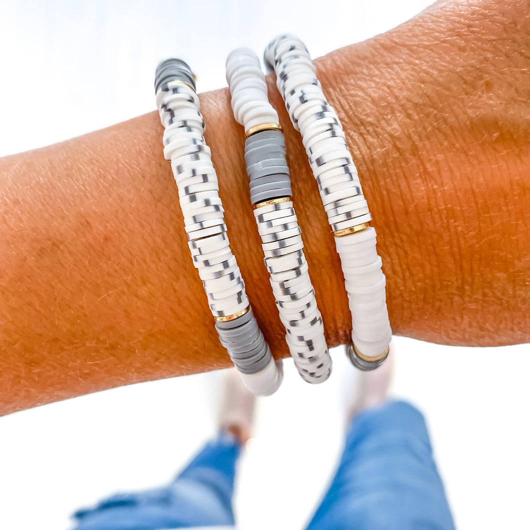 Savvy Bling - Gray, White & Black Dalmatian Heishi Bracelet