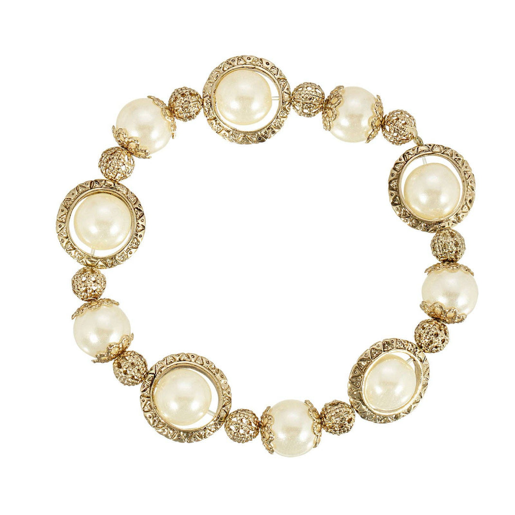 1928 Jewelry - 1928 Jewelry Faux Pearl Filigree Ball Stretch Bracelet