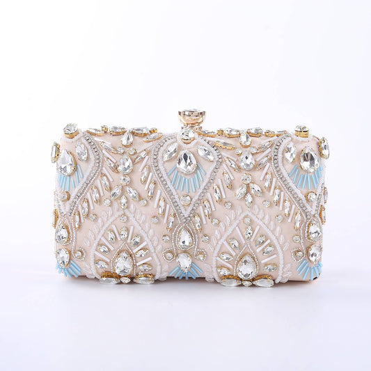 PEACH ACCESSORIES - 0308 Clutch bag with embellished jewelled details: Gold