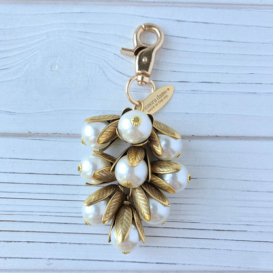 Lenora Dame - Classic Pearl Bead Cap Bag Charm & Keychain