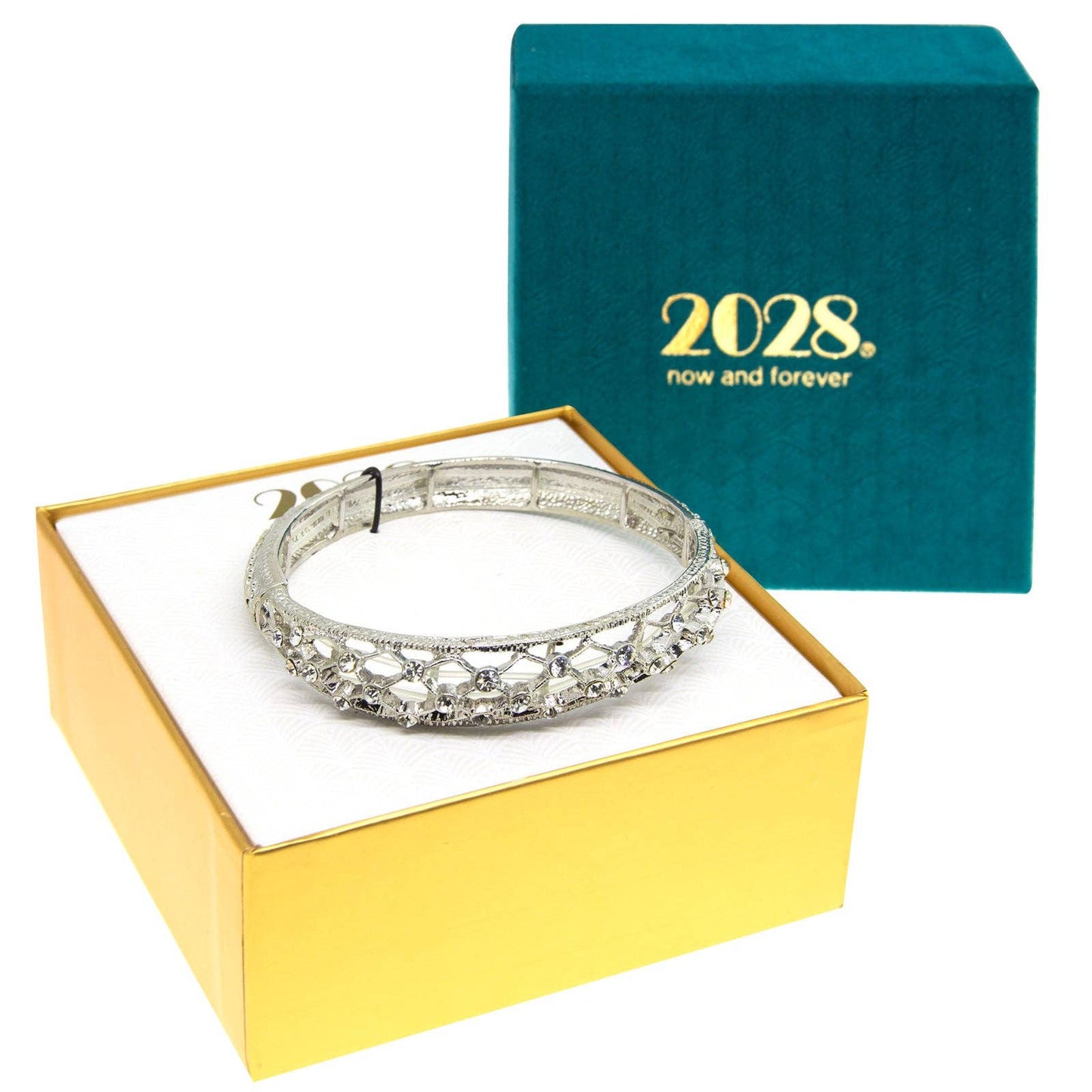 1928 Jewelry - 2028 Jewelry Boxed Crystal Slim Filigree Stretch Bracelet