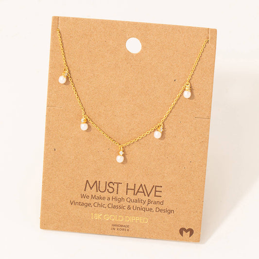 Fame Accessories - Mini Pearly Charms Chain Necklace