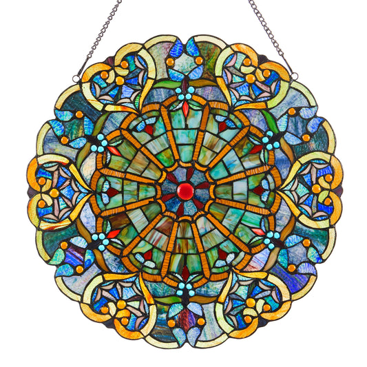 River of Goods - 22"H Adeline Blue Webbed Heart Stained Glass Window Panel