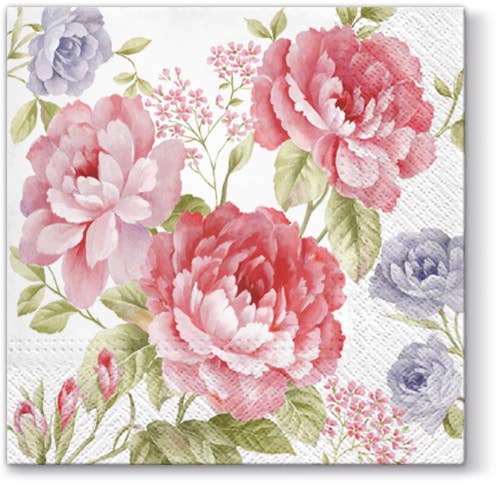 European Excellency - Julietta Pink Peonies Lunch Napkins - Floral Paper Napkins: Cocktail