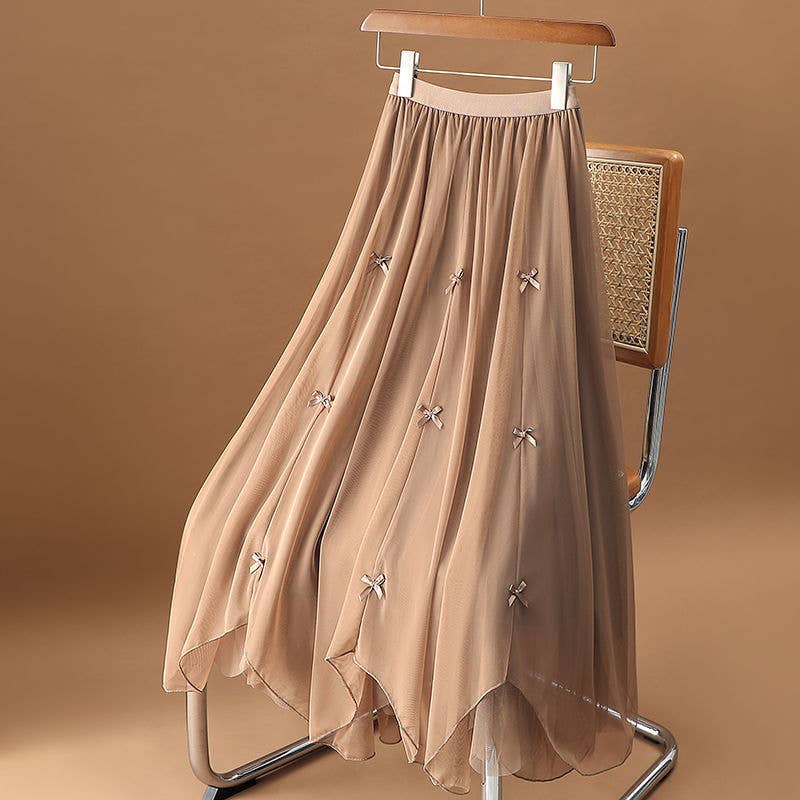 PEACH ACCESSORIES - SK117 frilly netting skirt with delicate silky bow details: Brown