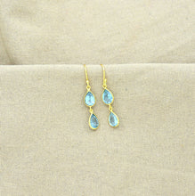 Load image into Gallery viewer, Schmuckoo Berlin - Double Drop Earring Gold Silver 925 - Blue Topaz