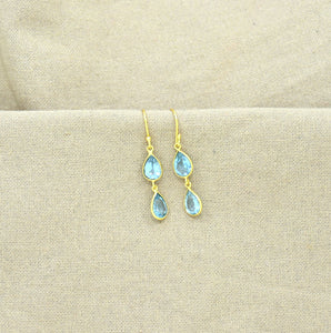 Schmuckoo Berlin - Double Drop Earring Gold Silver 925 - Blue Topaz