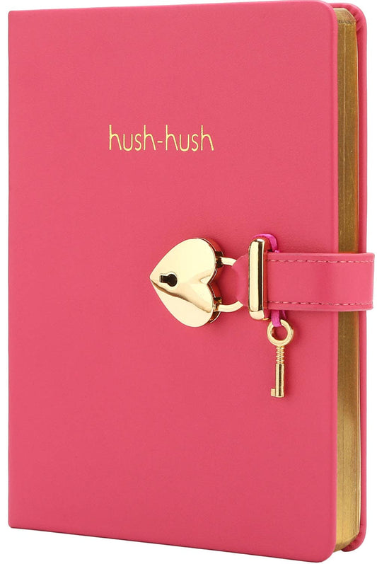 Heart Lock Diary for Girls with Key, Vegan Cover (Hot Pink)