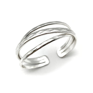 Anju Jewelry - Silver Plated Adjustable Cuff Bracelet - Stacked Thin Bands