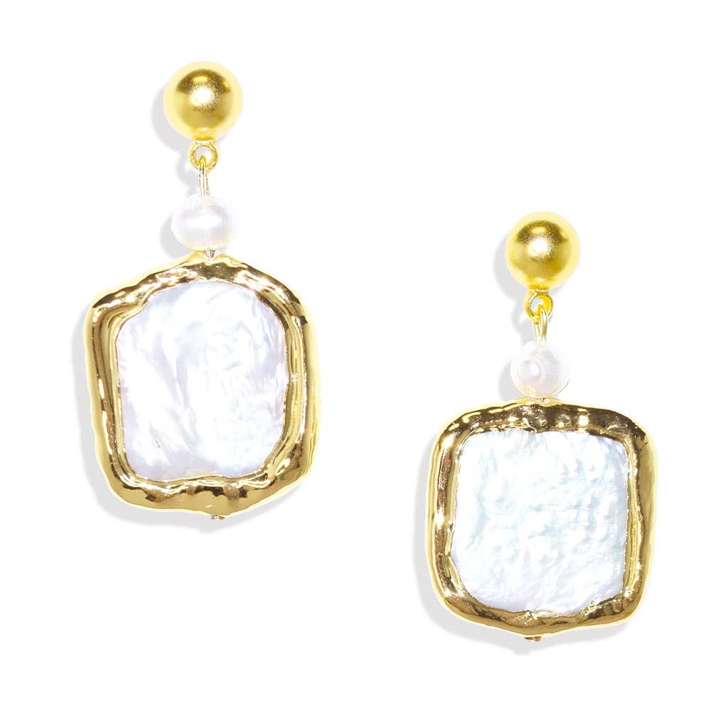 KARINE SULTAN - Large square pearl dangle earrings