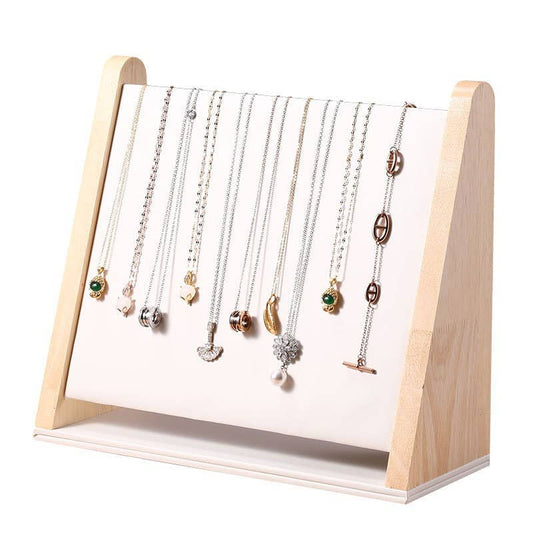 Zakka Canada - Solid Wood High Quality Multi-Necklace Bracelet Display: White Leather