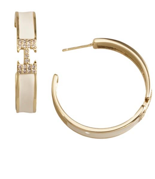 My Best Kept Jewelry - White H Station Hoop Statement Earrings