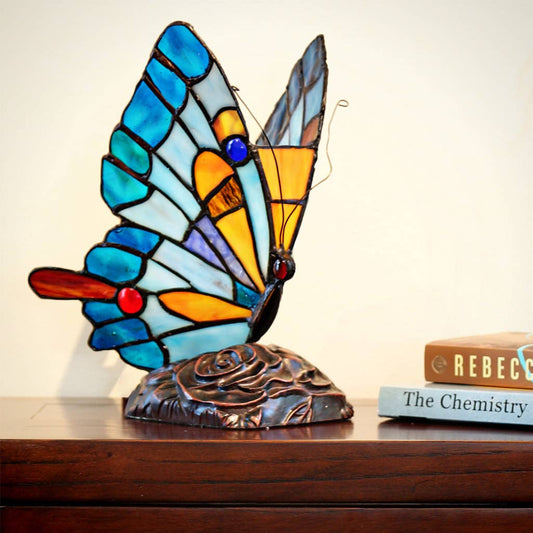 River of Goods - 9"H Kiara Blue Butterfly Stained Glass Accent Lamp