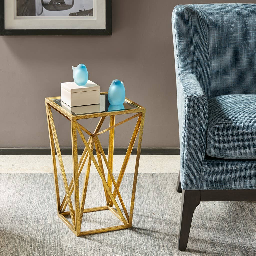 Olliix - Metal Gold Base with Mirror Tabletop Accent Table